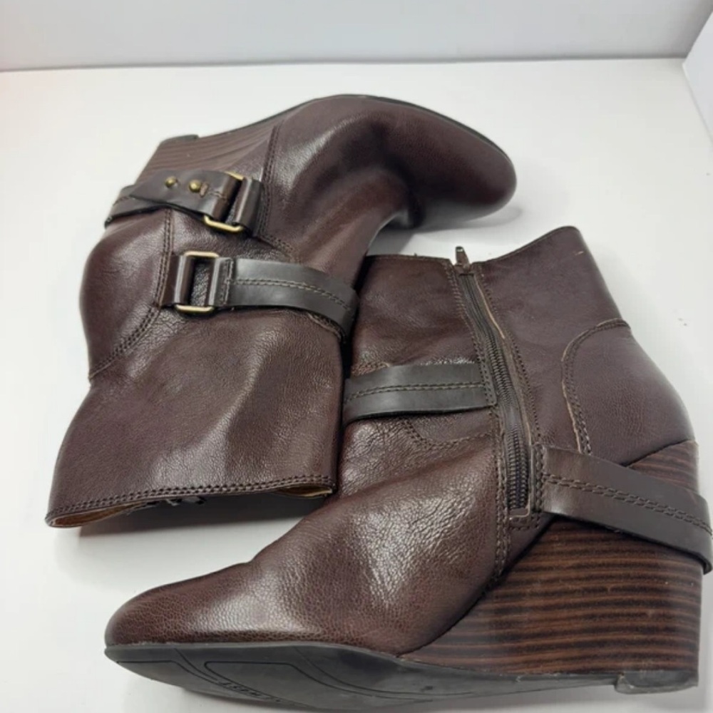 Nine West Brown Leather Wedge Boots